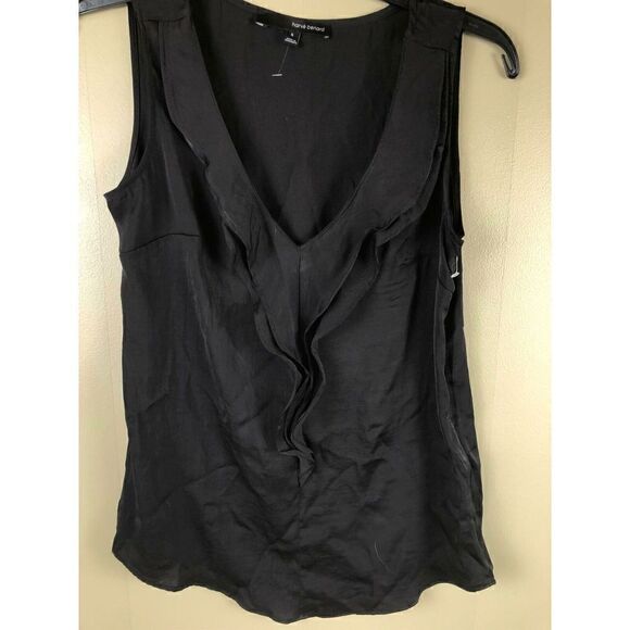 E-167 Harve Bernard sleeveless flowy lightweight ruffle Blouse BLACK size S nwot - Picture 1 of 2